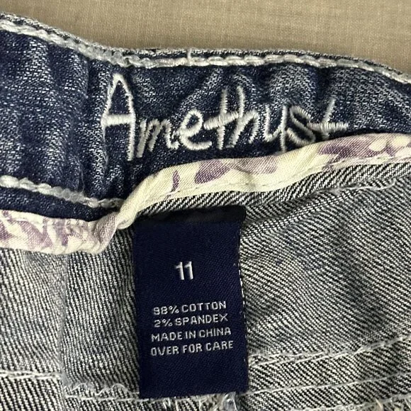 Y2K Amethyst Denim Jean Pant Women 11 Low Rise Slim Straight Fit Punk Distressed - Picture 4 of 15